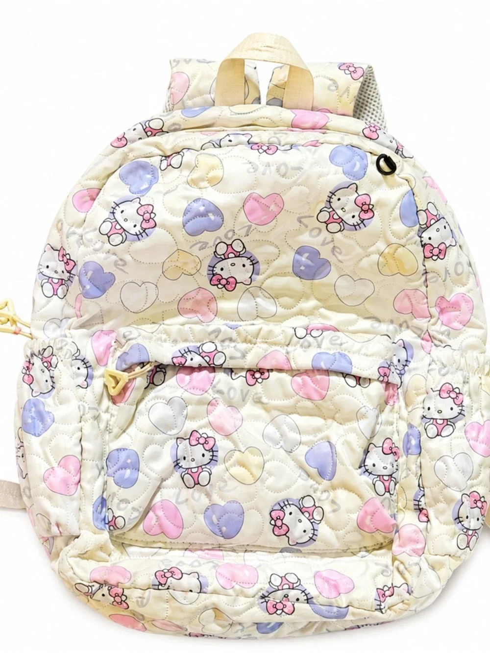 Hello Kitty Pastel Heart Quilted Backpack Cream Pink Lavender